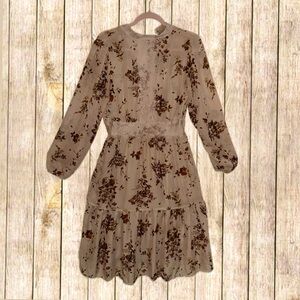 Hi-Neck Midi Dress Lace Floral Pink Mauve Woman